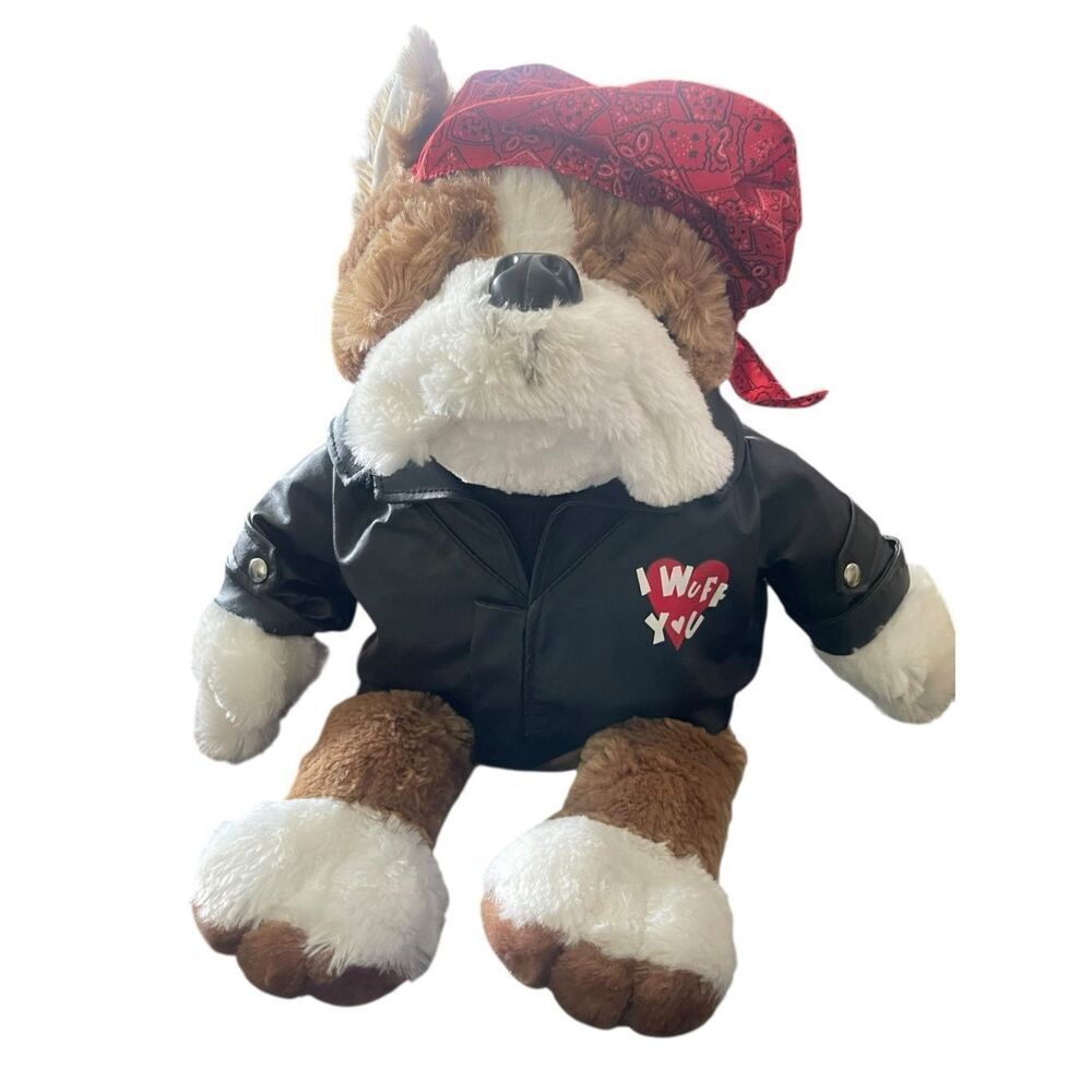 DanDee Collectors Choice Kids Tan Black Biker Bulldog W/ Leather Jacket Plush OS